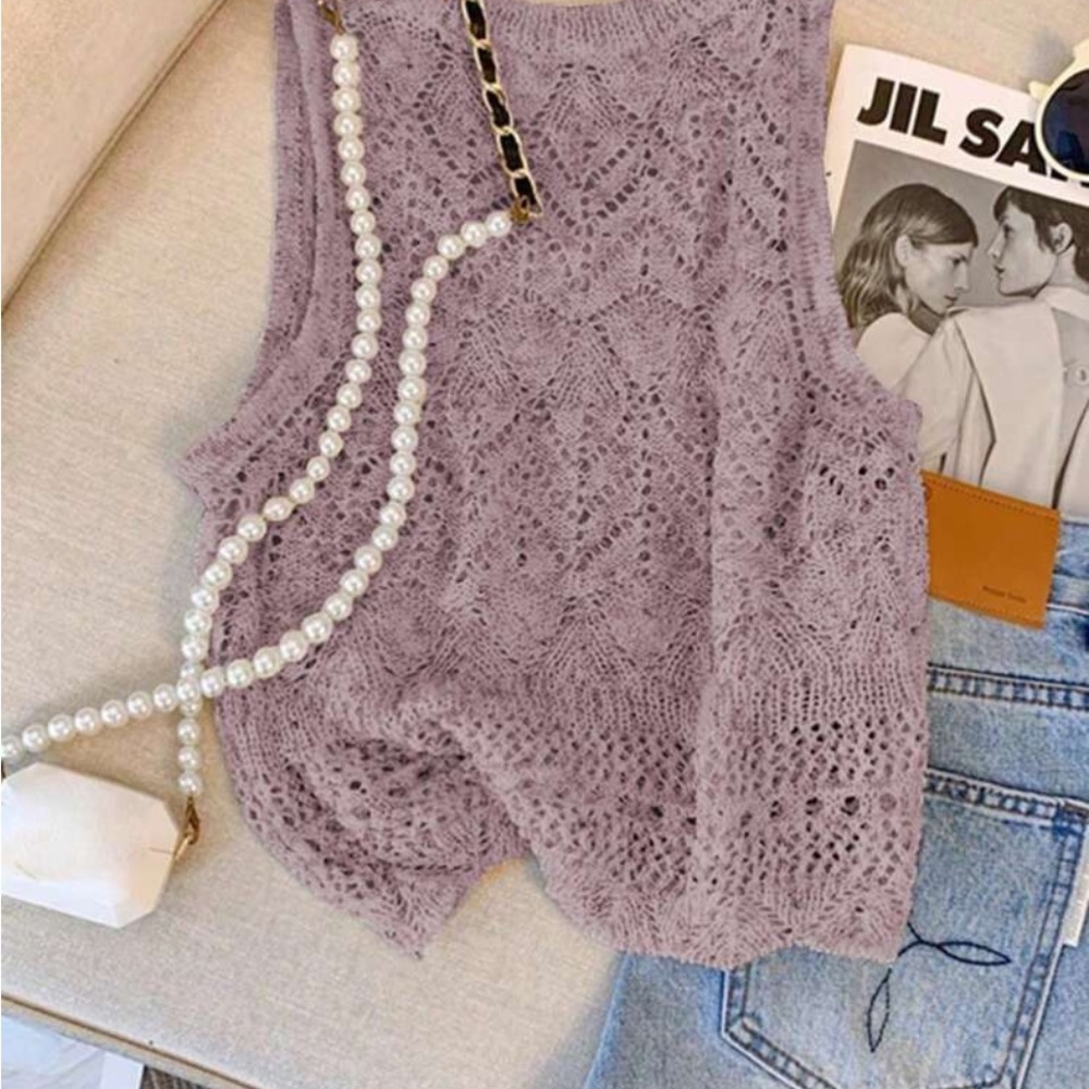 Elegant Lace Knit Sleeveless Top - Purple